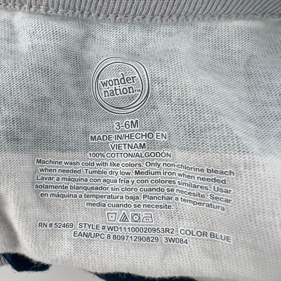 Wonder Nation Blue White Striped Shortall Onesie Size 3-6 Months - Picture 2 of 4